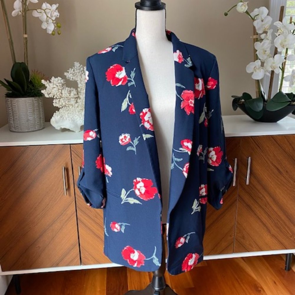 NINE WEST FLORAL 3/4 SLEEVE BLAZER